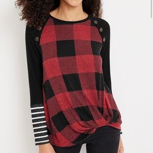 Buffalo plaid front knot top